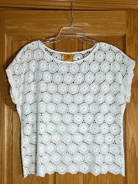 Ruby Road white eyelet lace, cap sleeve cotton top, Women's 16
